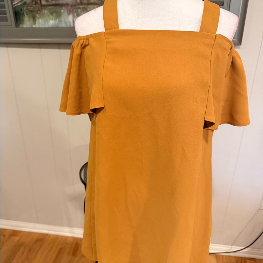 Topshop Mustard Off-Shoulder Dress